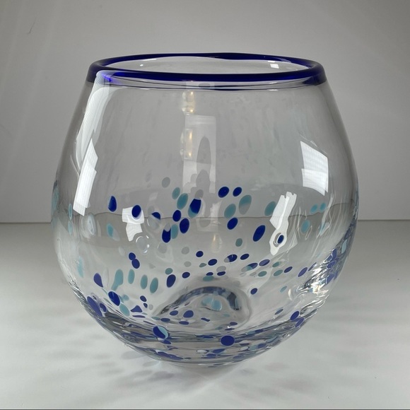 Blue & Clear Art Glass Fish Bowl with Bubble Glass Fish - Picture 7 of 16
